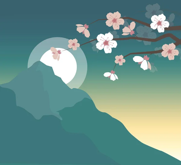 Třešňové květy v měsíčním světle — Stockový vektor