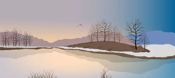 Lever de soleil printanier sur le lac — Image vectorielle
