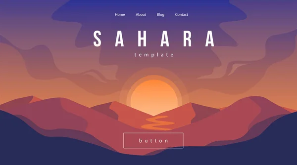 Vector Woestijn Sahara Landschap Bij Zonsondergang — Stockvector