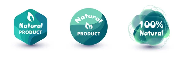 Green Volumetric Icons Set Natural Product — Stock Vector