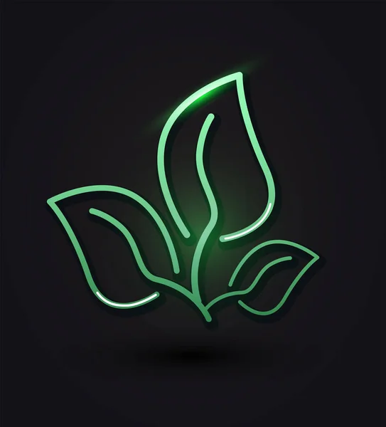 Неонова Ікона Зелений Лист Темному Фоні — стоковий вектор