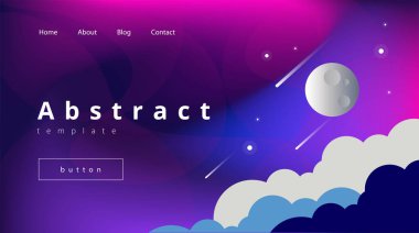 Yıldızlı bir gökyüzü, ay ve bulutların üzerinden uçan kuyruklu yıldızlar için soyut bir vektör şablonu