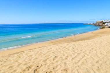 Morro Jable kumlu plaj sahil Jandia Yarımadası, Fuerteventura, Kanarya Adaları, İspanya