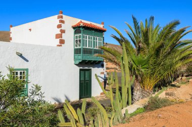 Tipik Kanarya stil Beyaz Saray Tefia Köyü, Fuerteventura, Kanarya Adaları, İspanya kırsal alanda