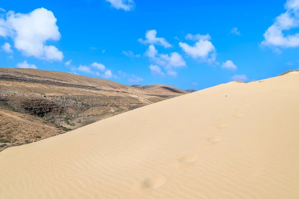 Huellas Dunas Arena Cerca Playa Sotavento Península Jandia Fuerteventura Islas — Foto de Stock