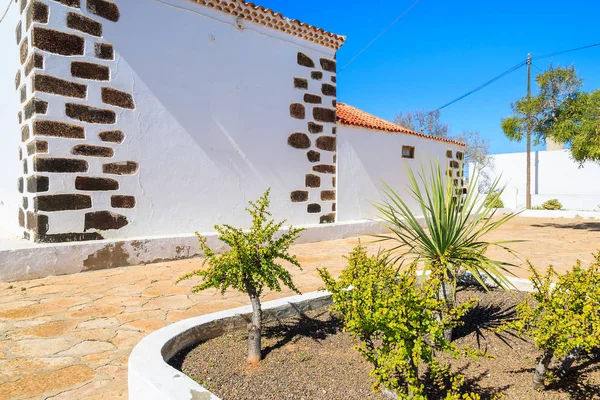 Tipik Kanarya stil beyaz kilise binası La Oliva Köyü, Fuerteventura, Kanarya Adaları, İspanya