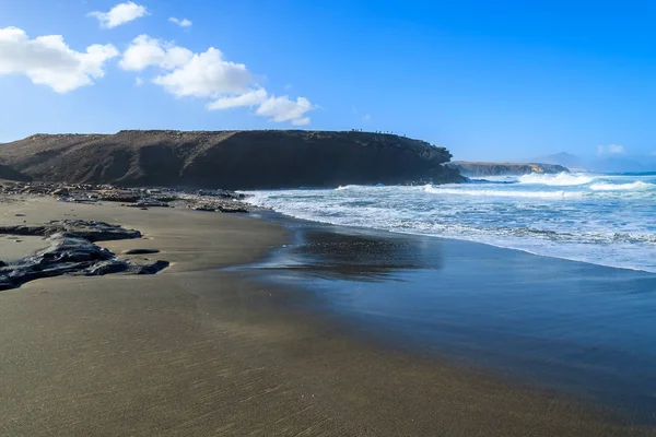 Svart Sand Vulkaniskt Pared Beach Västra Kust Fuerteventura Kanarieöarna Spanien — Stockfoto