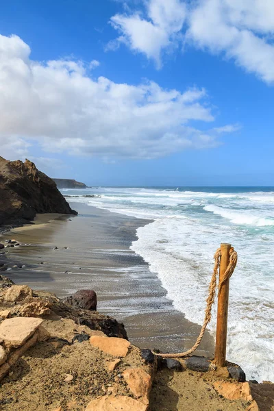 Vulkanische Strand Zwart Zand Westelijke Kust Van Jandia Schiereiland Buurt — Stockfoto