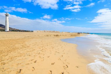 Fener kulesi Morro Jable Beach Jandia Yarımadası'nda, Fuerteventura, Kanarya Adaları, İspanya