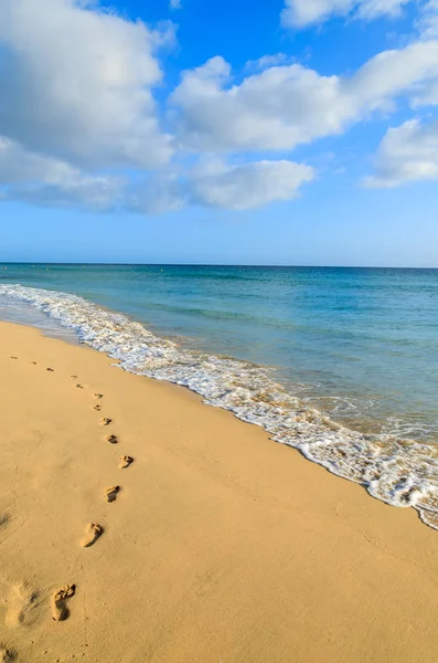 Huellas Playa Arena Dorada Península Jandia Morro Jable Fuerteventura Islas — Foto de Stock