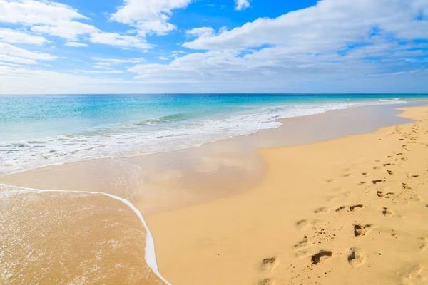 Pegadas Areia Bela Praia Jandia Morro Jable Fuerteventura Ilhas Canárias — Fotografia de Stock