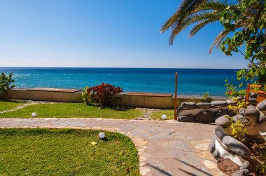 Bahçe palmiye ağacı Deniz Manzaralı, La Gomera, Kanarya Adaları