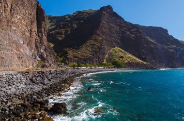 Görünüm deniz plaj dağlar, Vueltas, La Gomera, Kanarya Adaları