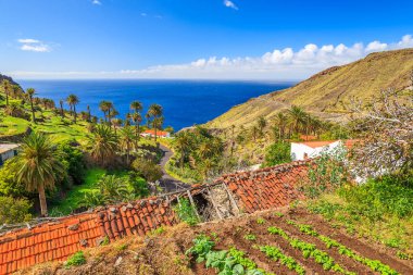 La Gomera Adası Taguluche dağ köyü, Kanarya Adaları, İspanya'nın tropikal peyzaj
