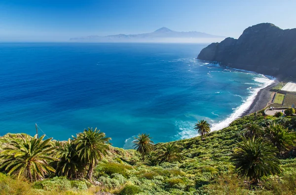 Vista Praia Santa Catalina Montanhas Com Ilha Tenerife Fundo Ilha — Fotografia de Stock