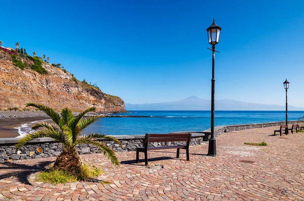 Nadmorskiej Promenady Palma Drzewa Widok Ocean San Sebastian Wyspę Gomera — Zdjęcie stockowe