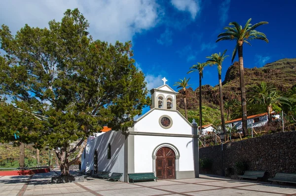 Canary Style White Church Palm Trees Valle Gran Rey Gomera — Stock Photo, Image