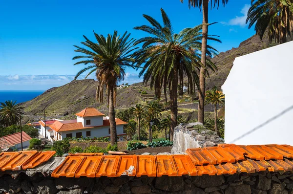 Ländliche Landschaft Taguluche Dorf Palmen Gebirgstal Gomera Kanarische Inseln — Stockfoto