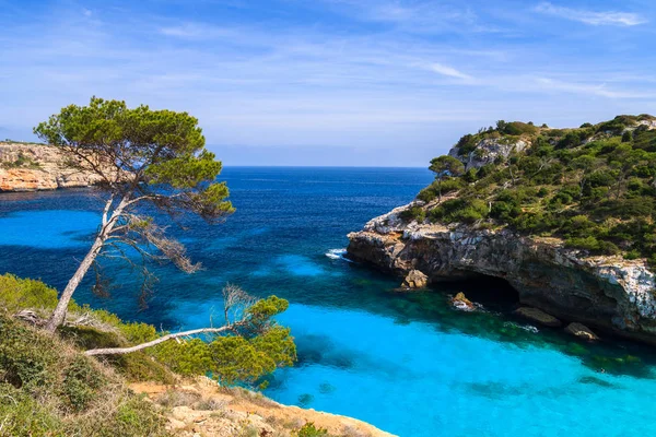 Gyönyörű Strand Öbölben Azúrkék Tenger Víz Cala Des Moro Mallorca — Stock Fotó