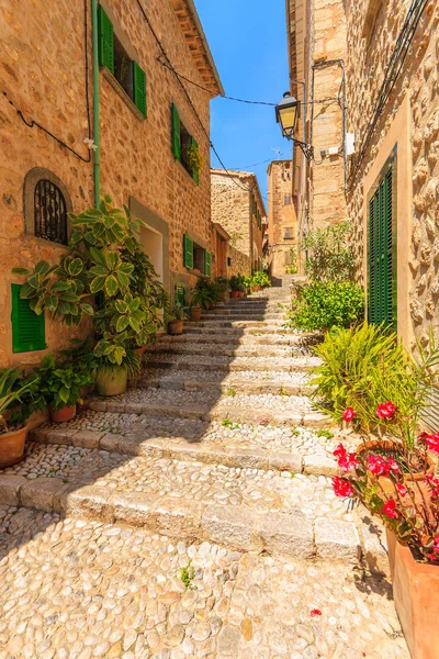 Úzká Ulice Tradičními Kamennými Domy Fornalutx Vesnici Ostrově Mallorca Španělsko — Stock fotografie