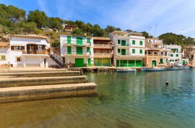 Balıkçılık tekne yat marina köy evi, Cala Figuera, Mayorka Adası, İspanya