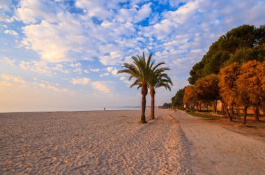 Beach Alcudia Town günbatımı zaman, Mayorka Adası, İspanya
