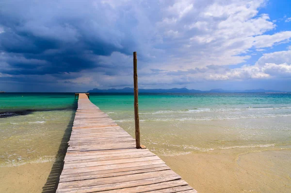 Wooden Pier Alcudia Beach Majorca Island Spain — Stock Photo, Image