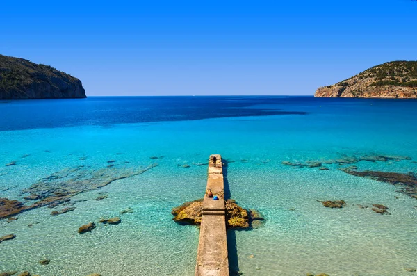 Джетти Красивом Пляже Кэмп Мар Остров Майорка Испания — стоковое фото
