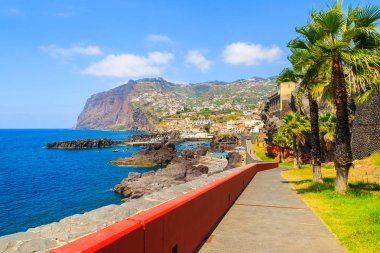 Okyanus sahil mesire Camara de Lobos kasabaya, Madeira Adası, Portekiz