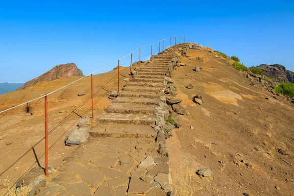 Cliff path in mountain landscape of Madeira island, Portugal