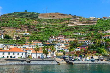 Renkli evler içinde balıkçı köyü, Camara de Lobos Güney sahil Madeira Adası