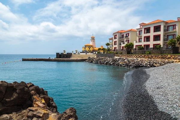 Beach Coast Madeira Island Colourful Houses Lighthouse Portugal — Stock Photo, Image
