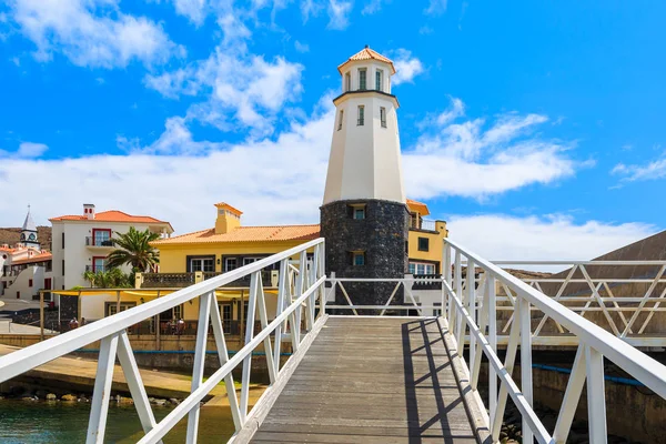 Wooden Walkway Lighthouse Building Sailing Port Canical Town Coast Madeira — Stock Photo, Image