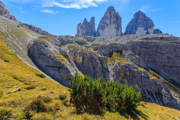 Tre Cime Parku Narodowego Dolomity Włochy — Zdjęcie stockowe