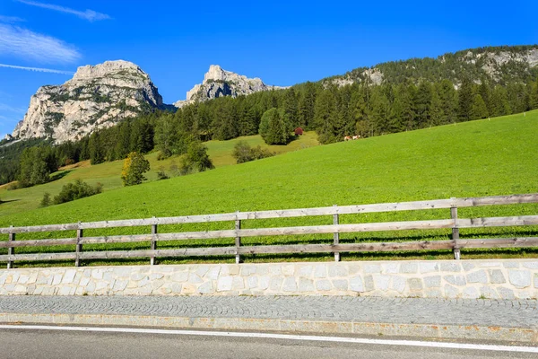 Camino Largo Del Prado Verde Pueblo Colfosco Montañas Dolomitas —  Fotos de Stock