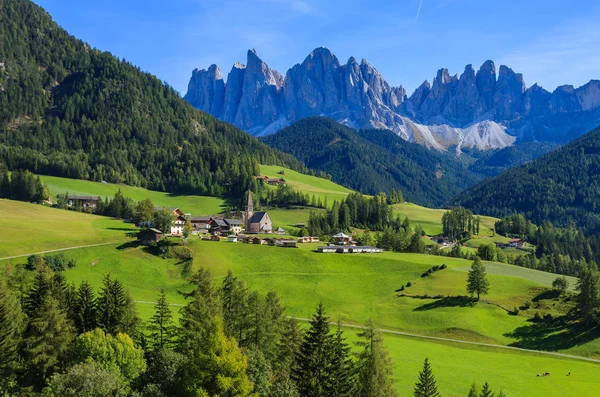 Vista Vale Montanha Aldeia Santa Maddalena Dolomitas — Fotografia de Stock