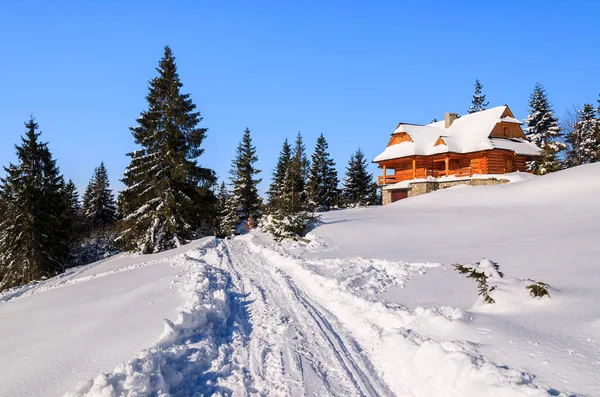 Camino Nieve Invierno Paisaje Las Montañas Gorce Polonia — Foto de Stock