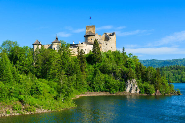 View of Niedzica castle built on bank of Dunajec river, Poland