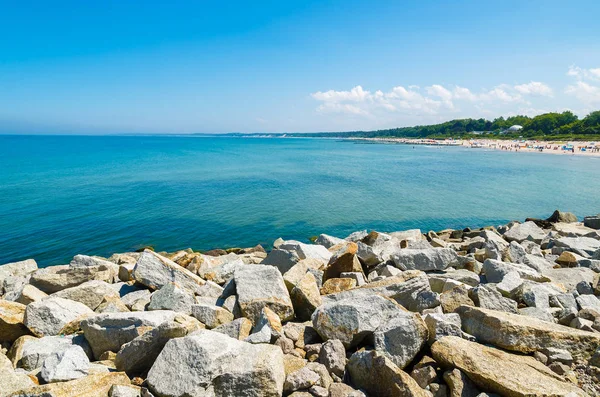 Parton Hullám Megszakítók Bay Beach View Ustka Balti Tenger Lengyelország — Stock Fotó