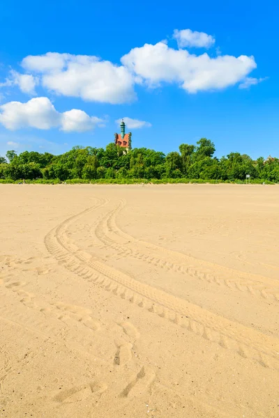 Zandstrand Sopot Stad Baltische Zee Polen Stockafbeelding