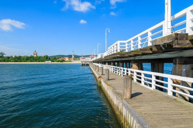 Ahşap iskele Molo Sopot Town, Baltık Denizi, Polonya