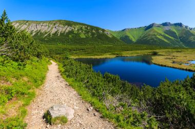 Yol boyunca gölde Tatra Dağları, Slovakya