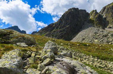 Kayalar dağ dağ Vadisi yaz sezonu, 5 lakes valley (Piat Spisskich Ples), yüksek Tatras, Slovakya