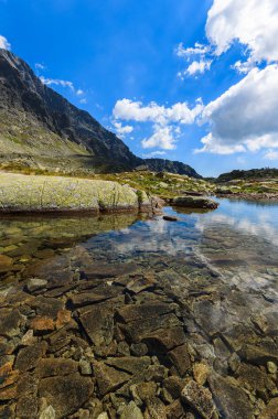 Yaz, Tatra Dağları, Slovakya'da dağ gölü içinde taşlar