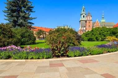 Güzel Wawel Royal Castle güneşli yaz gününde, Krakow, Polonya