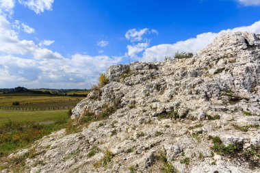 Polonya'nın Krakow city yakınındaki kırsal kesimde kireçtaşı rock