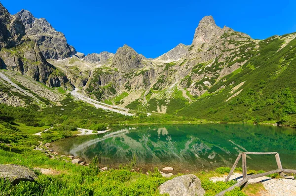 Lago Montaña Agua Verde Temporada Verano Valle Kezmarska Montañas Tatra — Foto de Stock