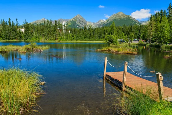 Drewniane Molo Miejscowości Szczyrbskie Jezioro Lato Tatry Słowacja — Zdjęcie stockowe