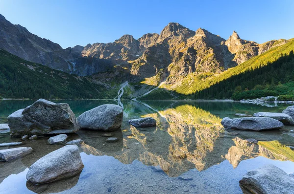 Salida Del Sol Lago Morskie Oko Las Montañas Tatra Polonia — Foto de Stock