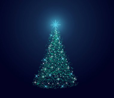 Mavi Noel ağacı ile tebrik kartı